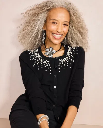 Chico's Embellished Button-front Cardigan Sweater In Black