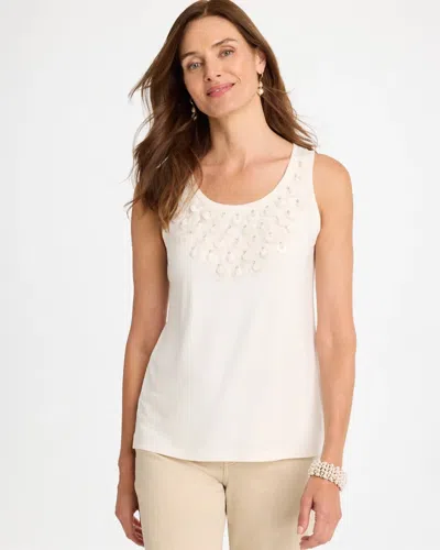 Chico's Embellished Camisole Knit Tee In Soft Ivory In White