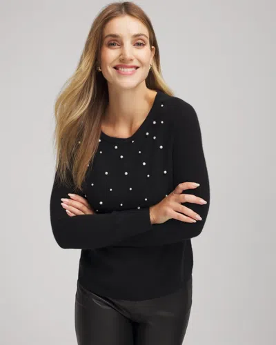 Chico's Embellished Cashmere Pullover Sweater In Black