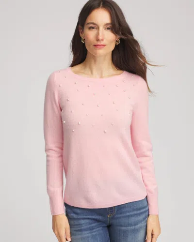 Chico's Embellished Cashmere Pullover Sweater In Blushed In Pink