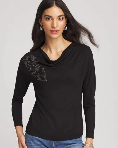 Chico's Embellished Cowlneck Dolman Tee In Black