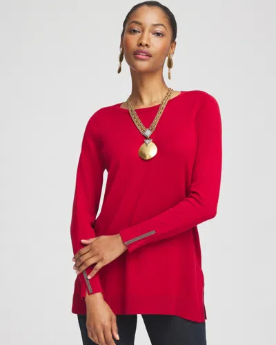 Chico's Embellished Crew Neck Sweater Tunic In Size 20/22 |  In Red Allure