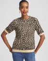 Chico's Embellished Crewneck Animal-print Sweater In Brown In Animal Print