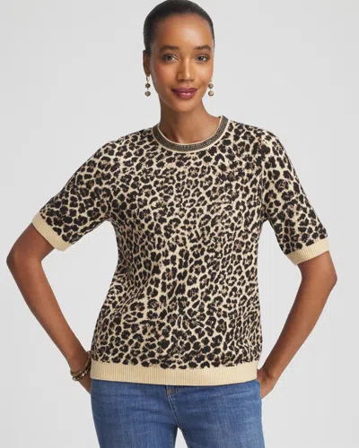 Chico's Embellished Crewneck Animal-print Sweater In Brown In Animal Print