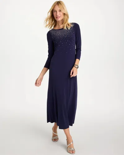 Chico's Embellished Crewneck Maxi Dress In Majestic Midnight In Animal Print