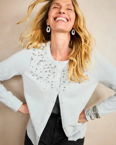 Chico's Embellished Cropped Cardigan Sweater In Gray In Frosted Gray Heather