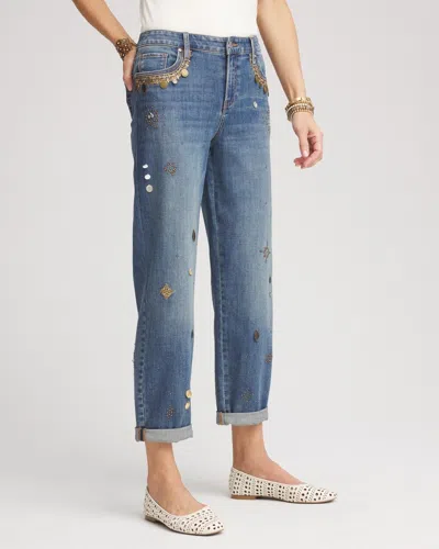 Chico's Embellished Cropped Jeans In Whimsical Indigo Size 16/18 |