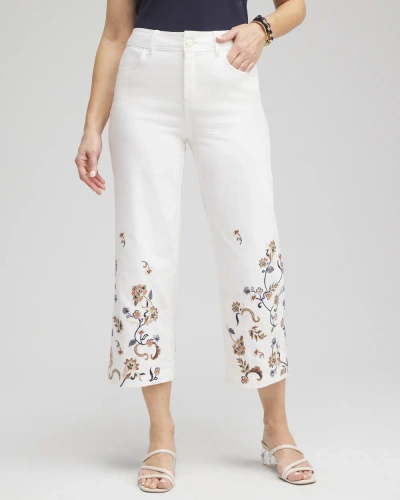 Chico's Embroidered Cropped Trouser Jeans In White Size 12 |
