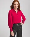 Chico's Embellished Cuffs Button Front Shirt In Size 16/18 |  In Red Allure