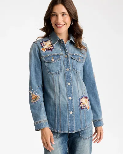 Chico's Embellished Denim Jacket In Blue Mesa Indigo