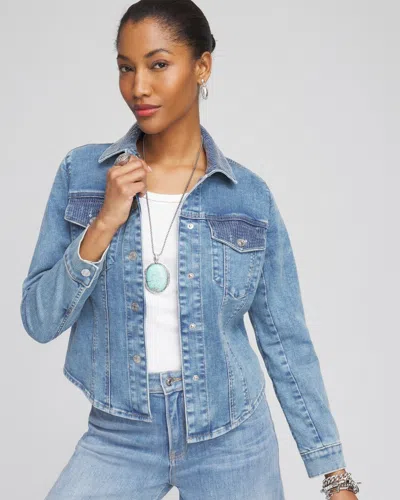 Chico's Embellished Denim Jacket In Jewel Indigo Size Xxl |