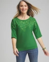 CHICO'S EMBELLISHED DOLMAN PULLOVER SWEATER IN VERDANT GREEN SIZE 16/18 | CHICO'S