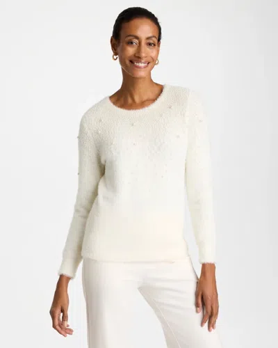 Chico's Embellished Faux Fur Sweater In Soft Ivory In White