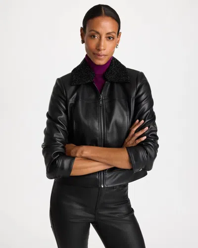 Chico's Embellished Faux Leather Jacket In Black