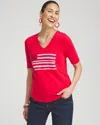 CHICO'S EMBELLISHED FLAG TEE IN MADEIRA RED SIZE 16/18 | CHICO'S