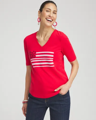 Chico's Embellished Flag Tee In Madeira Red Size Xl |