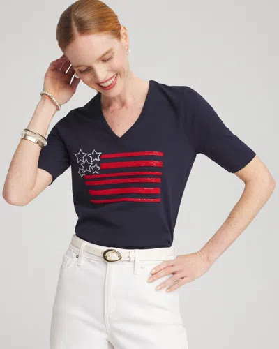Chico's Embellished Flag T-shirt In Navy Blue Size Medium |