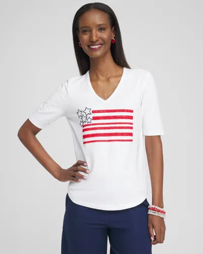 Chico's Embellished Flag Tee In White Size Small |