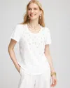 Chico's Embellished Flutter Sleeve Tee In White Size 16/18 |  In Alabaster