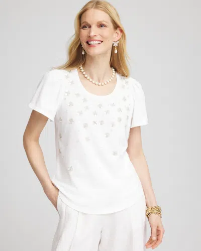 Chico's Embellished Flutter Sleeve Tee In White Size 16/18 |  In Alabaster