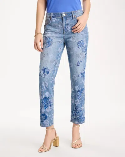 Chico's Embellished Girlfriend Crop Jean In Underwater Medium Wash Denim In Blue
