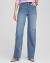 Chico's Embellished High Rise Wide Leg Jeans In Light Wash Denim Size 14 |  In Light Wash Denim