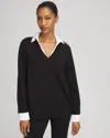 Chico's Embellished Layered Collar Shirt Sweater In Black In Black
