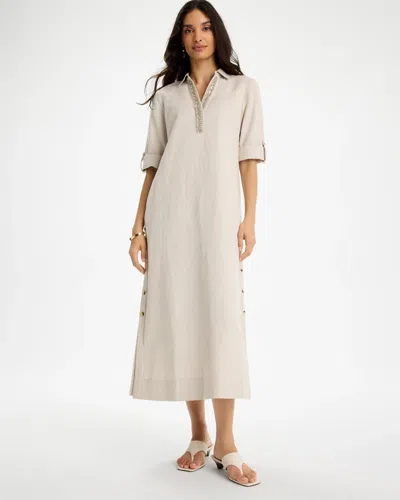 Chico's Embellished Linen Dress In Neutral