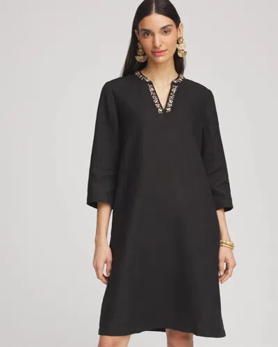 Chico's Embellished Linen Kurta Dress In Black