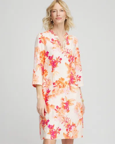 Chico's Embellished Linen Kurta Dress In White In Sand