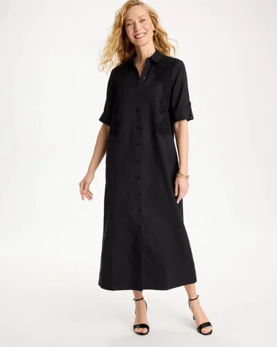 Chico's Embellished Linen-cotton Shirtdress In Black