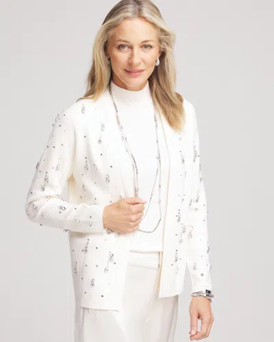 Chico's Embellished Long-sleeve Cardigan Sweater In English Cream Size 12/14 |