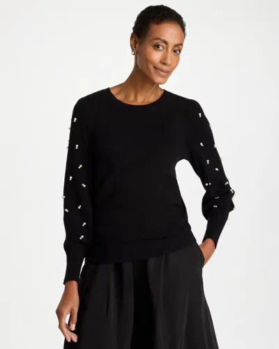 Chico's Embellished Long-sleeve Sweater In Black