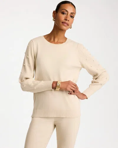 Chico's Embellished Long-sleeve Sweater In Oyster
