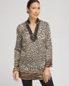 Chico's Embellished Mixed Animal Print Kurta Top In Black Size 12 |  In Black