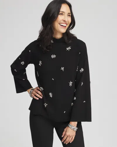 Chico's Embellished Mockneck Pullover Sweater In Black Size 12/14 |