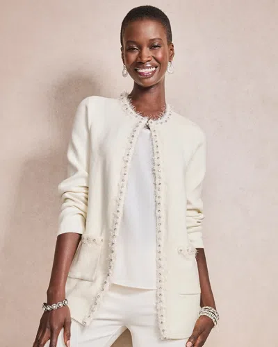 Chico's Embellished Patch Pocket Coatigan In Soft Ivory In White