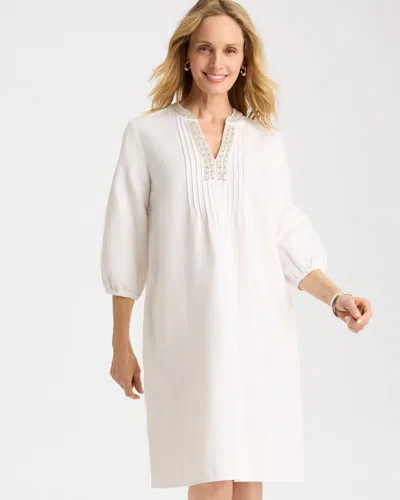 Chico's Embellished Pintuck Dress In White