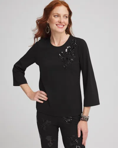 Chico's Embellished Ponte Top In Black Size 12/14 |