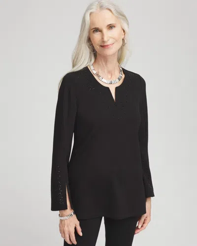 Chico's Embellished Ponte Tunic Top In Black Size 8/10 |