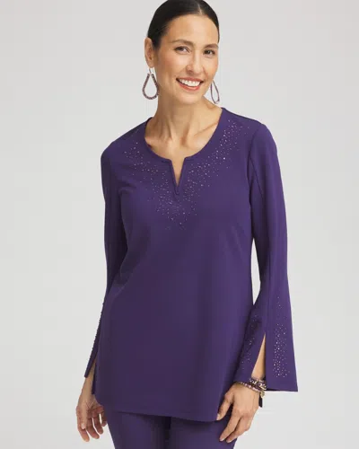 Chico's Embellished Ponte Tunic Top In Purple Size 12/14 |  In Midnight Violet