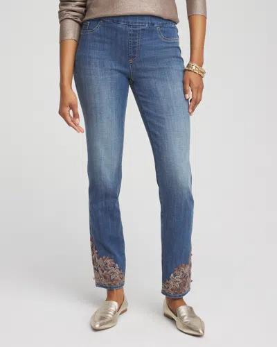 Chico's Embellished Pull On Ankle Jeggings In Winter Sky Indigo Size 10 |