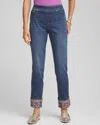 Chico's Embellished Pull-on Slim Ankle Jeggings In Medium Wash Denim In Blue
