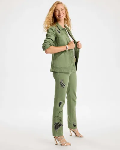 Chico's Embellished Pull-on Straight Jeans In Fresh Eucalyptus