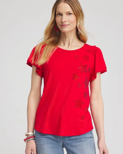 Chico's Embellished Star Tee In Madeira Red Size 4/6 |