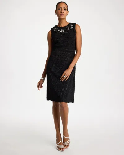 Chico's Embellished Stretched Tweed Sleeveless Dress In Black