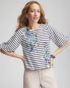 Chico's Embellished Striped Bubble Hem Top In White Size 20/22 |  In Alabaster