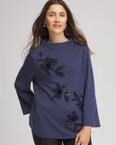 Chico's Embellished Structured Top In Indigo Sky