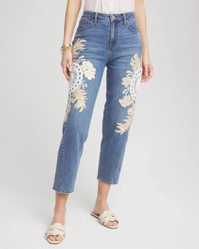 Chico's Embellished Tapered Cropped Jean In Denim