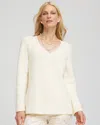 Chico's Embellished V-neck Pullover Sweater In Cream In Neutral